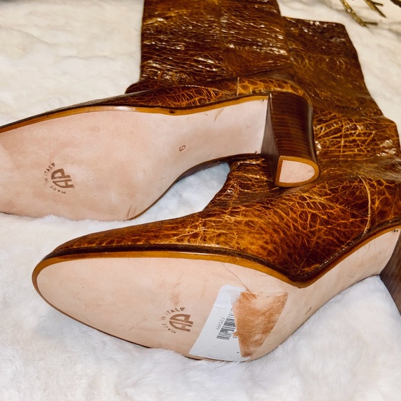 ANDREA PFISTER Soft Calf Leather Animal Textured Knee Brown Boots Sz 6 - Picture 5 of 10